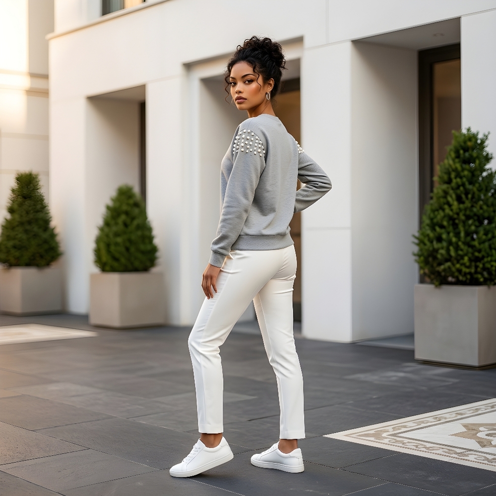 Ultra Flirt Pearl Shoulder Dropped Sleeve Sweatshirt Small Heather Gray - Picture 4 of 16